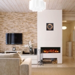 Interior shot of a modern living room with a fireplace
