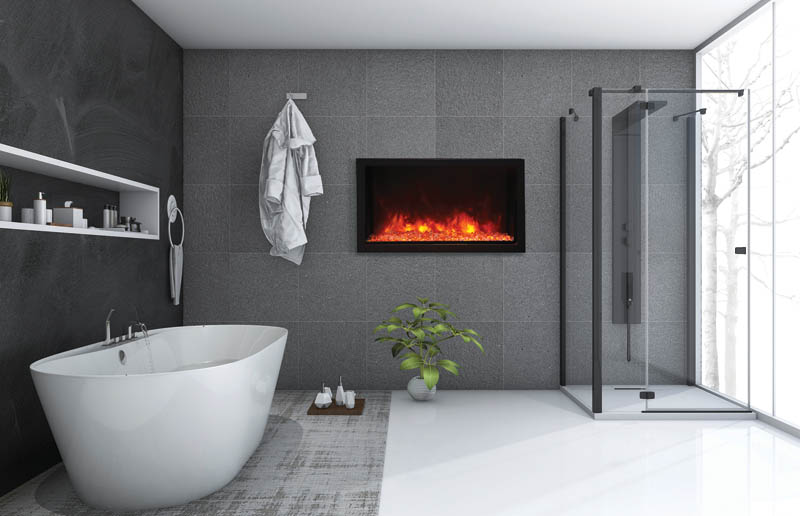 3d rendering modern style bathroom with nice winter view