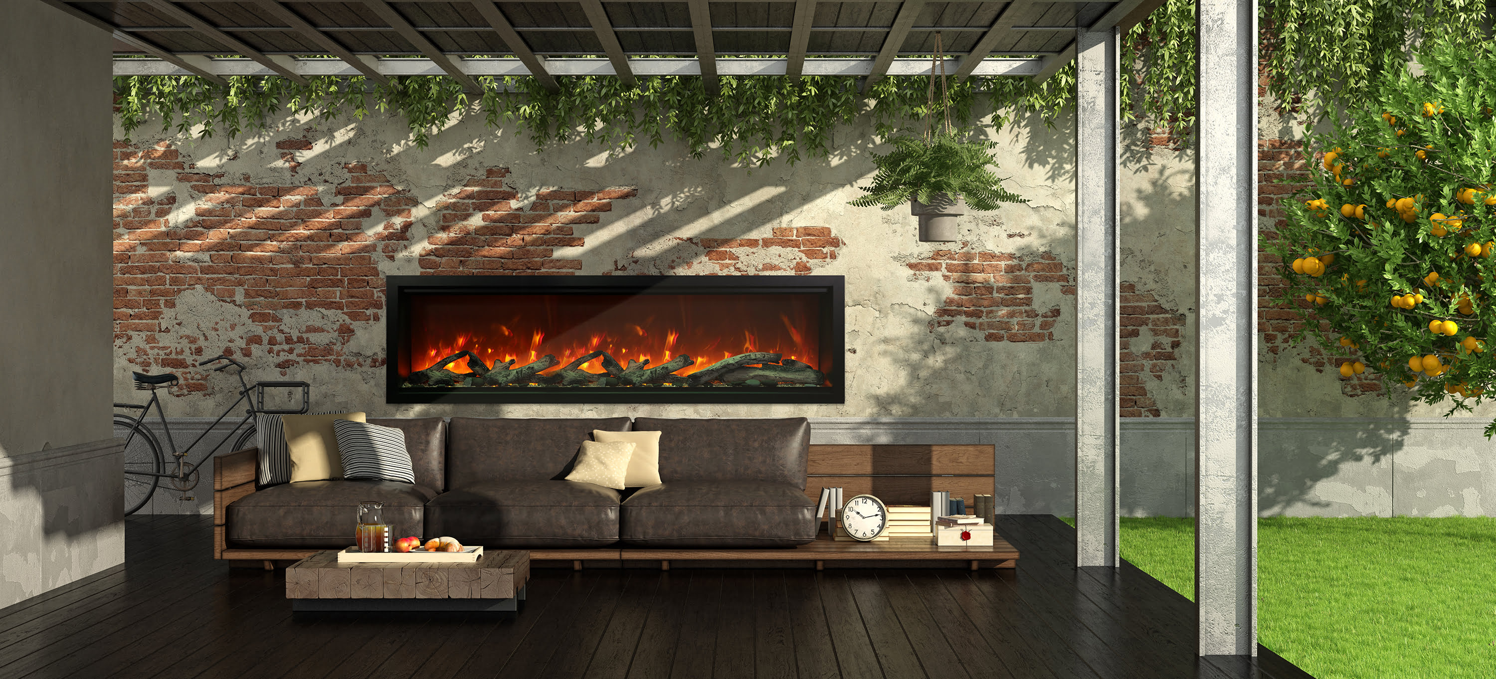 SYM XT electric fireplaces for outdoor home retreats