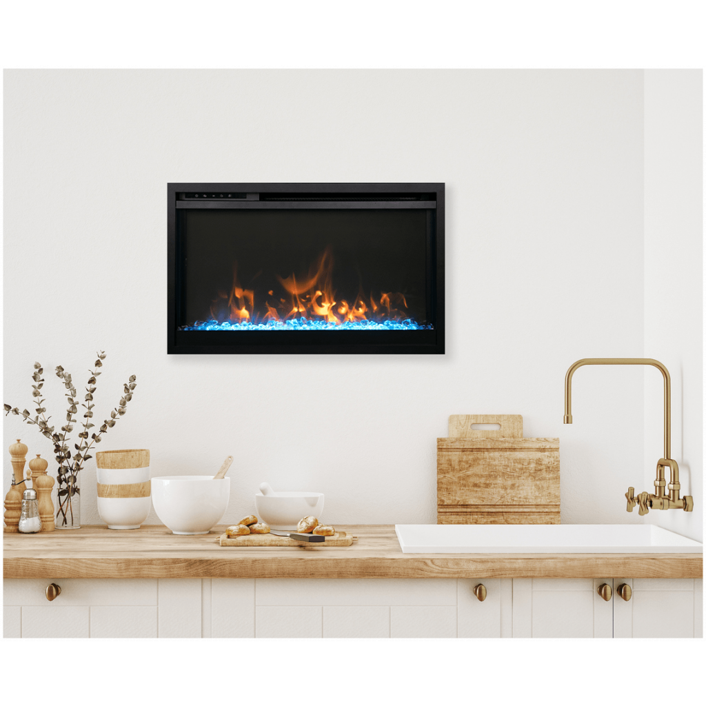 trd Xtra Slim Electric Fireplace clear media kitchen