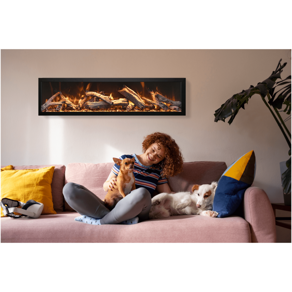bi 60" deep smart electric fireplace with rustic logset