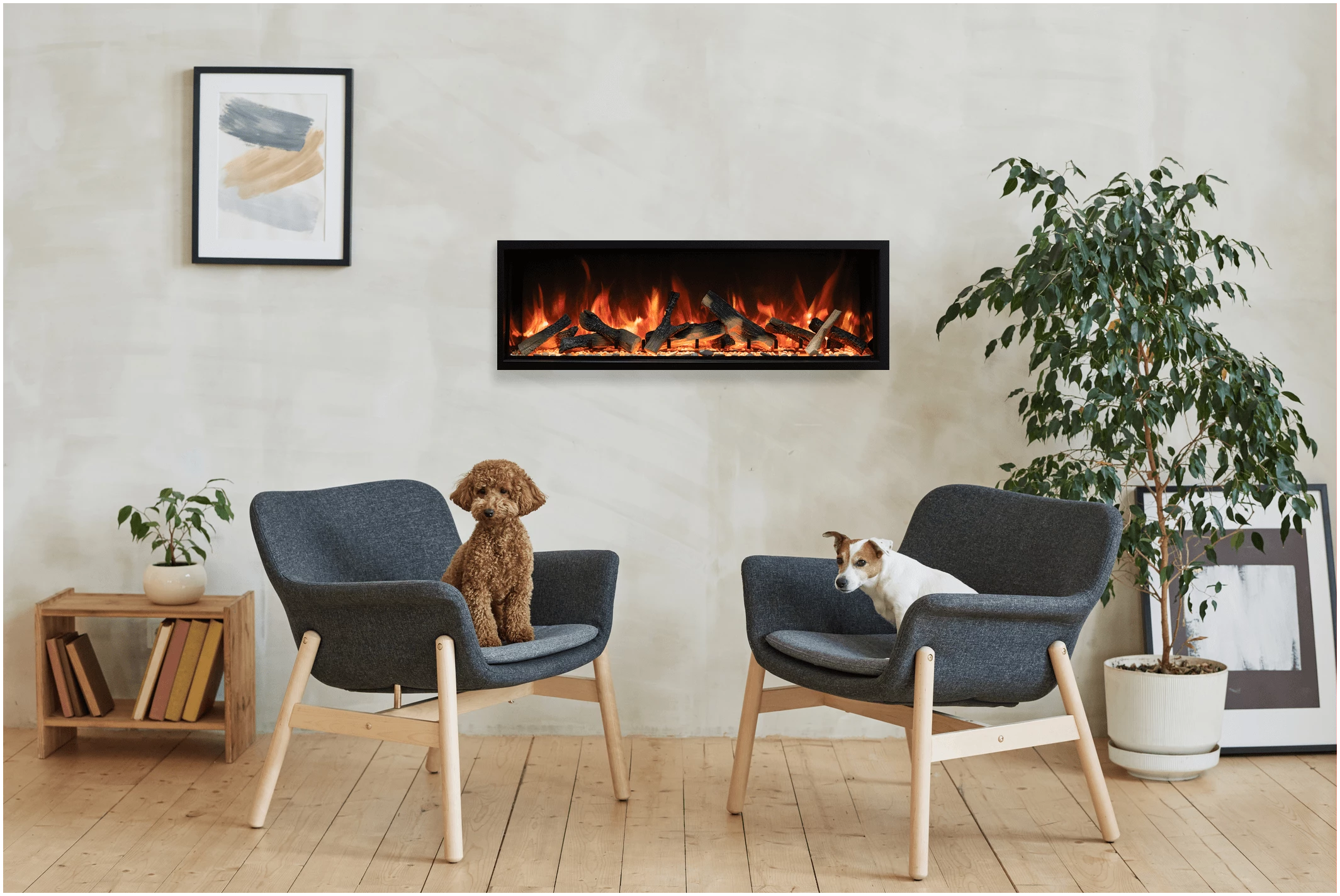 sym bespoke xt smart electric fireplace with rustic logset