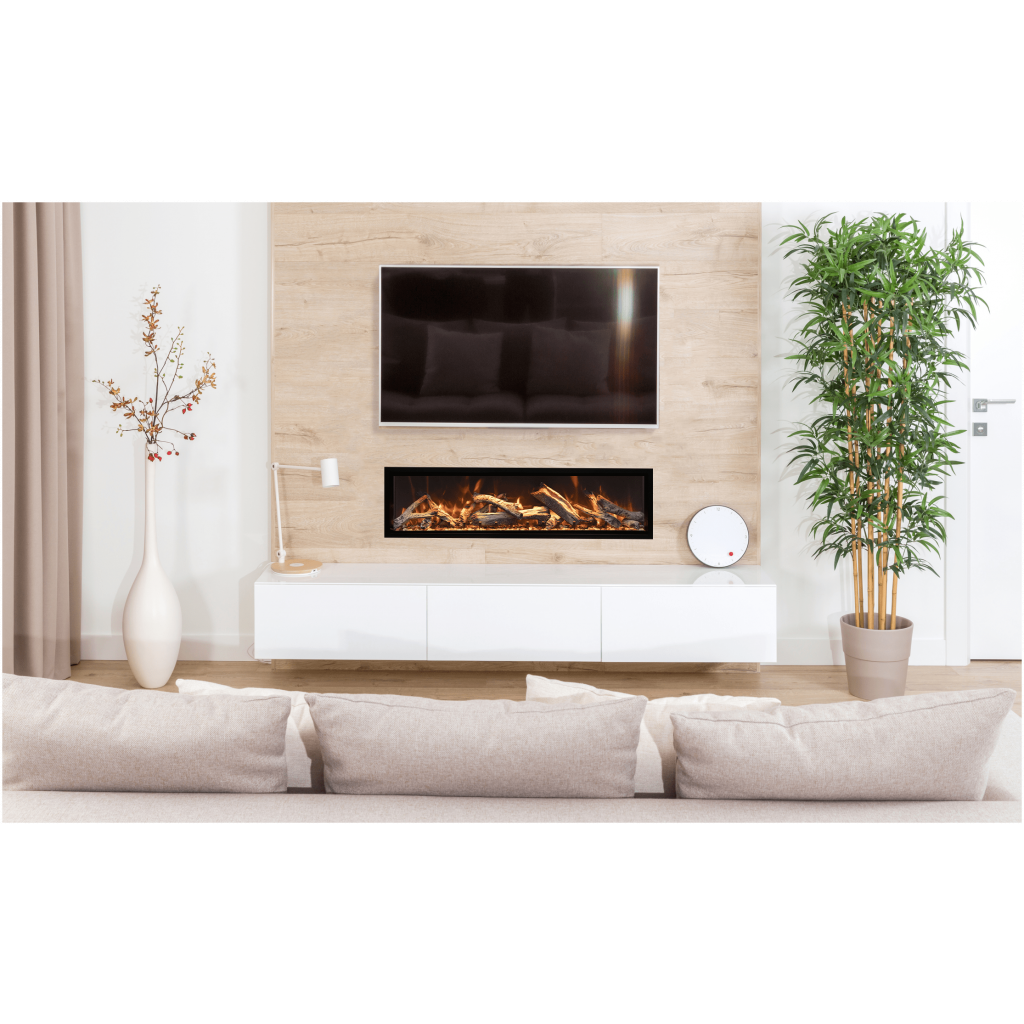 sym XT bespoke 75" electric fireplace with rustic logset