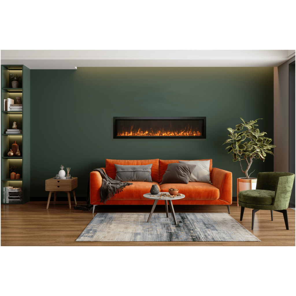 bi 60" xtra slim smart electric fireplace brown glass media