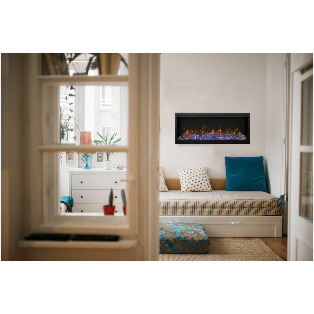 sym xt 50" electric fireplace with glass chunk nuggets