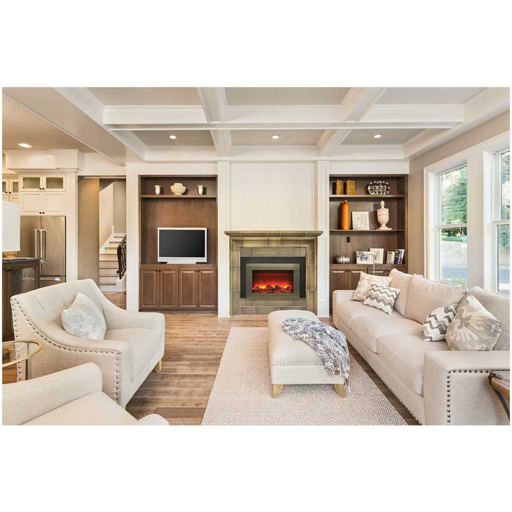 Beautiful living room with hardwood floors in new luxury home