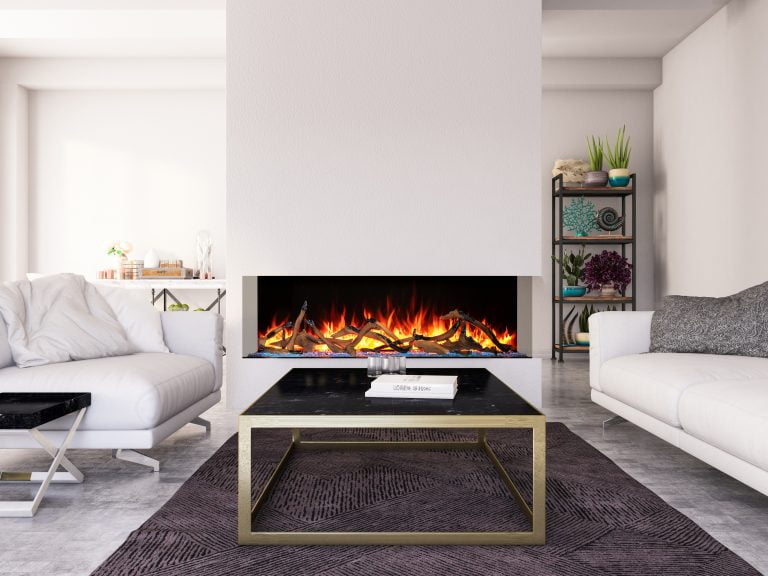 Modern Living Room with Fireplace. 3d Render