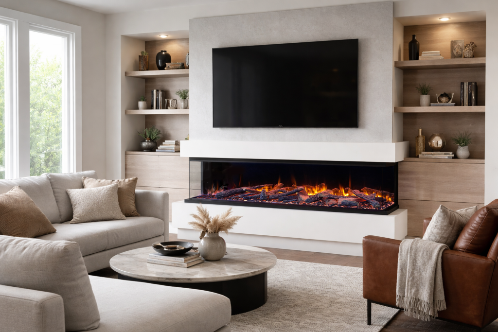 Lumaforest orange flame electric fireplace mirrored back