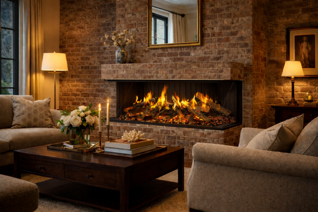 Modern Living Room with 75-Inch Amantii Signature MultiView Holo Electric Fireplace